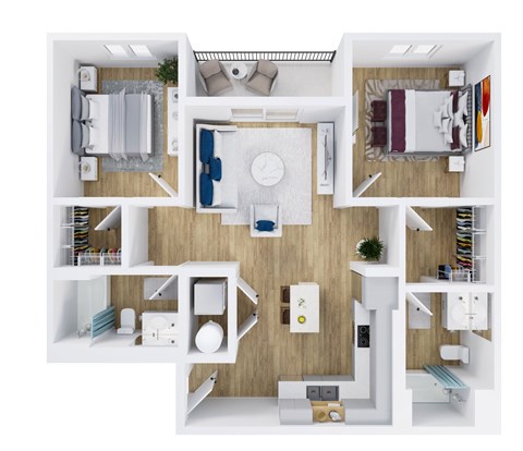 Floor plan for 2 beds, 2 baths, 968 sqft